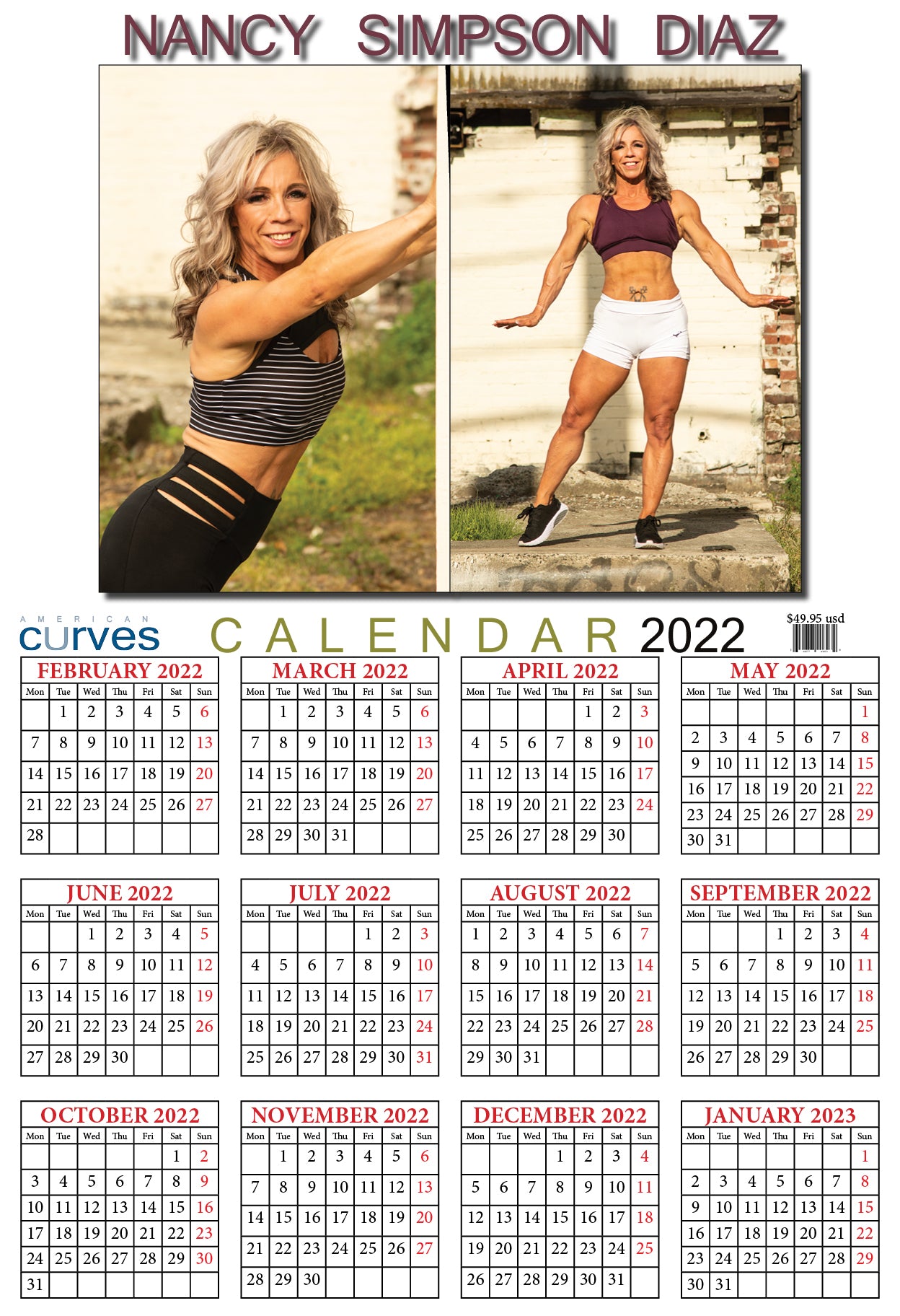 Nancy Simpson Diaz-13x19 in- High-Quality one page Wall Calendar.  Feb-2022-Jan-2023