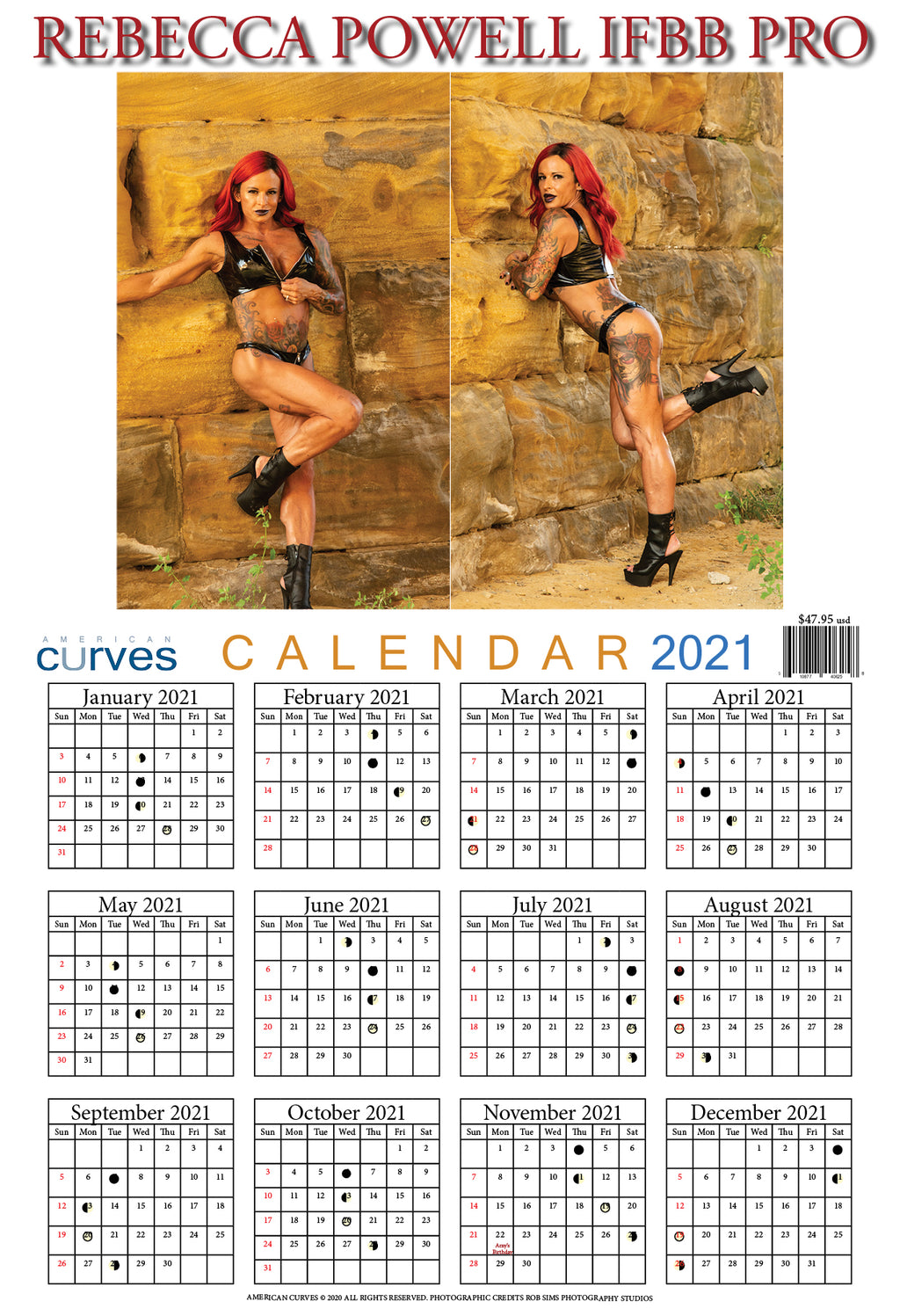 Rebecca Powell IFBB PRO-13x19 in-2021 High-Quality Wall Calendar